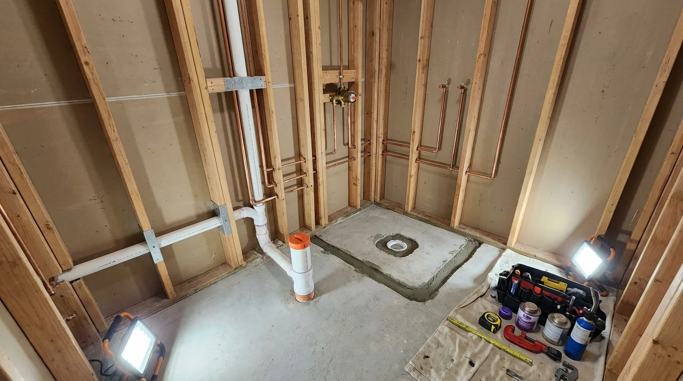 Bathroom rough-in plumbing during remodel by Johns Plumbing LLC in Dyersburg