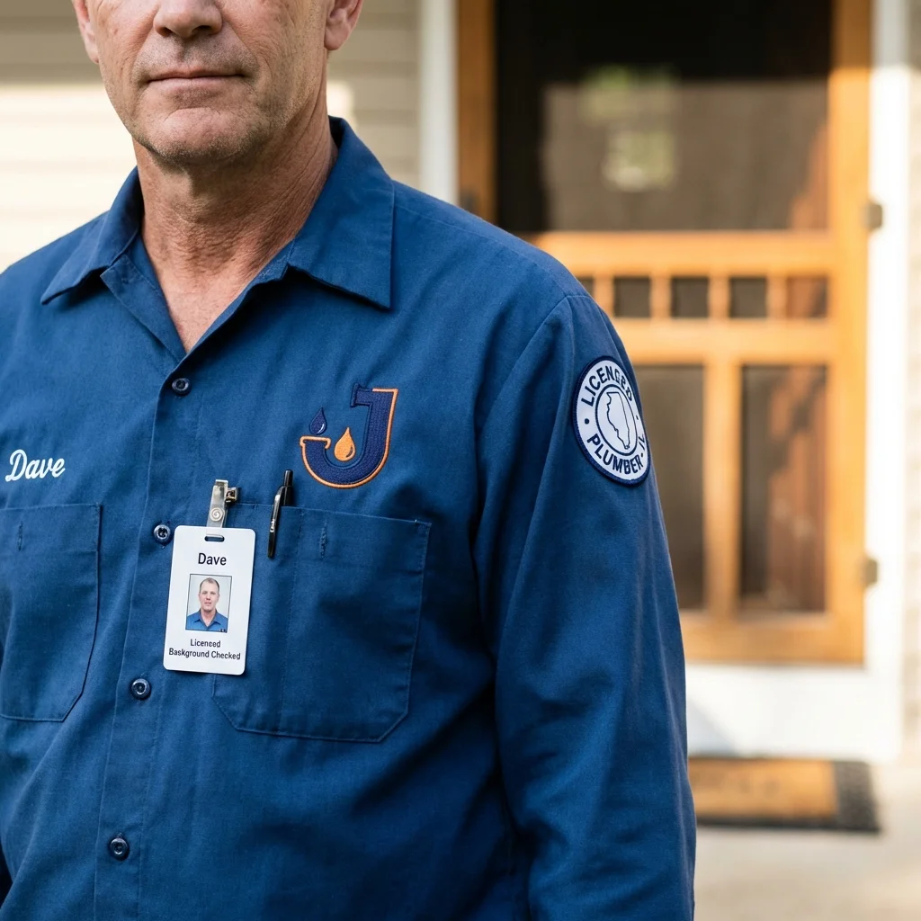 Licensed plumber showing ID badge in Dyersburg, TN