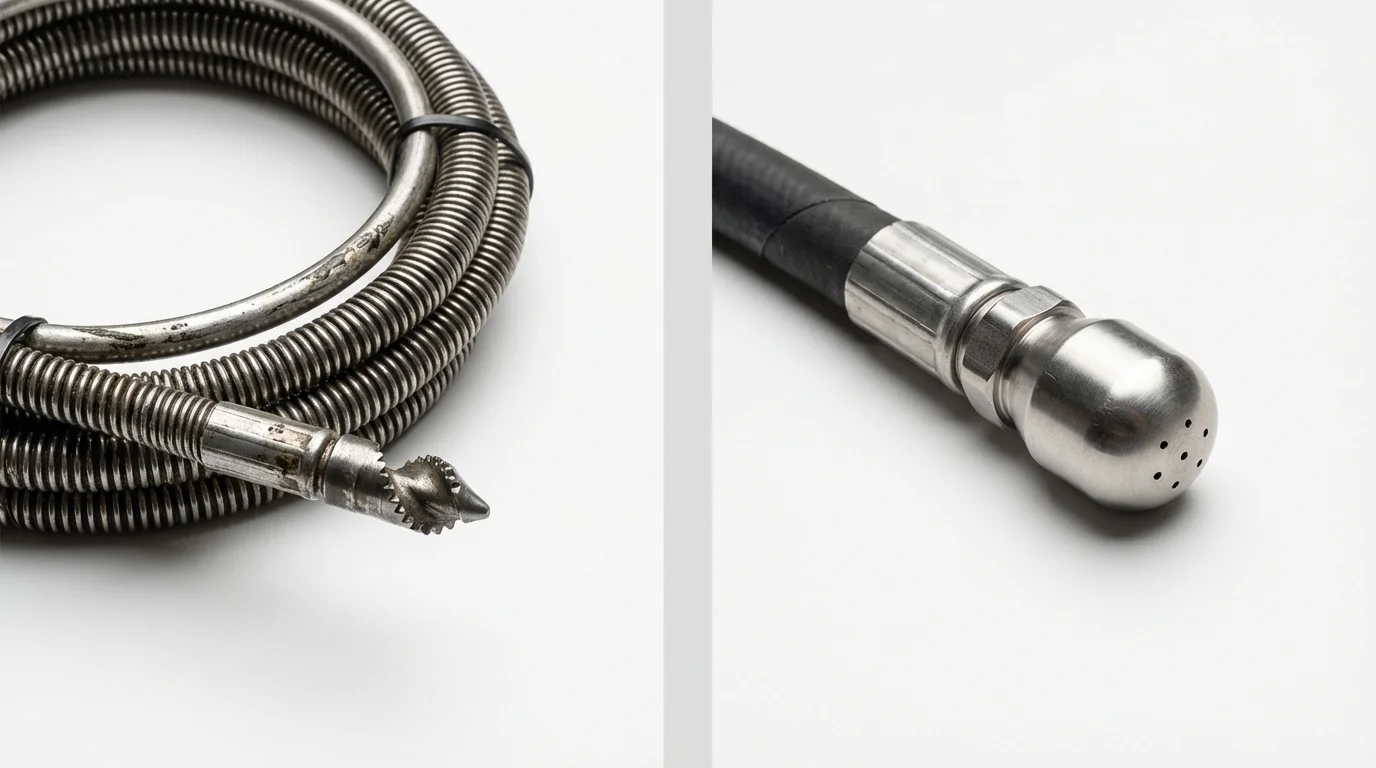Drain snake cable and hydro jetting nozzle used for drain cleaning in Dyersburg, TN