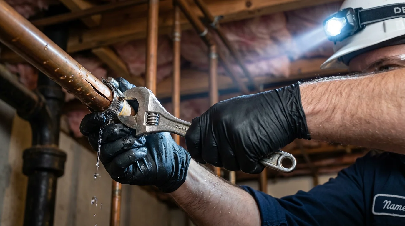 Emergency pipe clamp repair being performed by a Johns Plumbing LLC plumber in Dyersburg