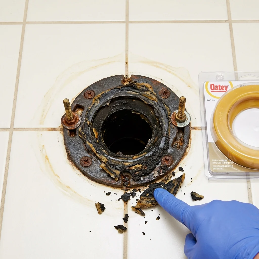 Failed wax ring showing water seepage at the base of a toilet in a Dyersburg, TN home