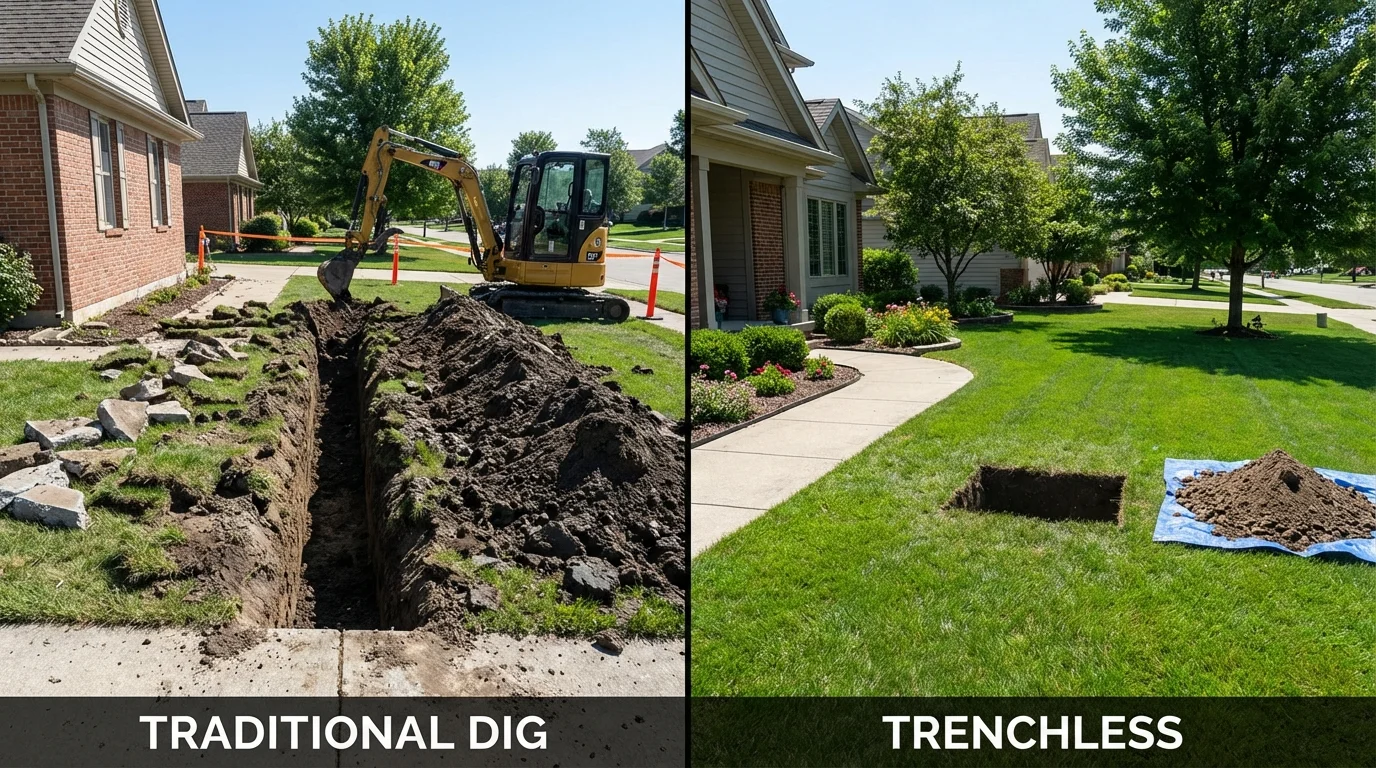 Trenchless sewer repair with minimal yard damage versus traditional excavation in Dyersburg, TN
